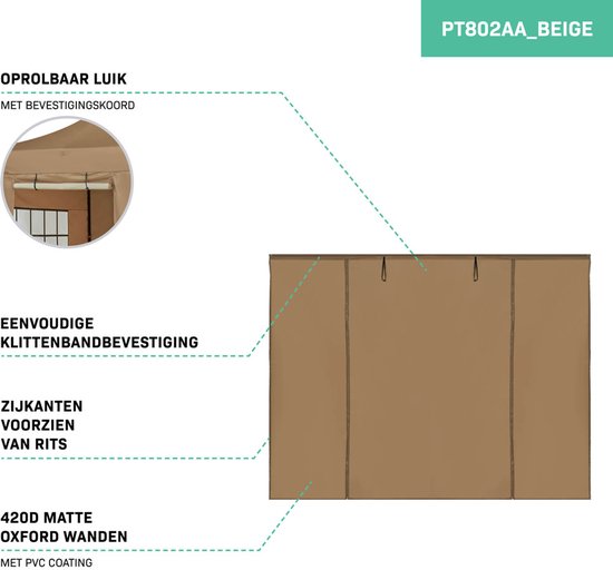 VONROC Zijwanden Set - Voor Premium Partytent PT501XX – Waterdicht - 50+ UV Bescherming - Beige