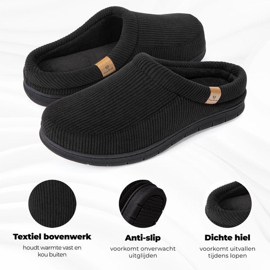 Pantoffels Heren - Sloffen - Maat 46/47 - Zwart - Corduroy - Anti-slip - Comfeet