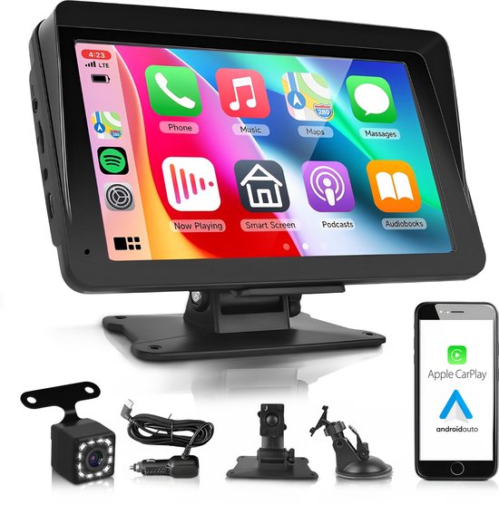 Skoov Carplay scherm - Draadloos - Met Achteruitrijcamera - Eenvoudig installatie - Voor Apple & Android auto - Zwart