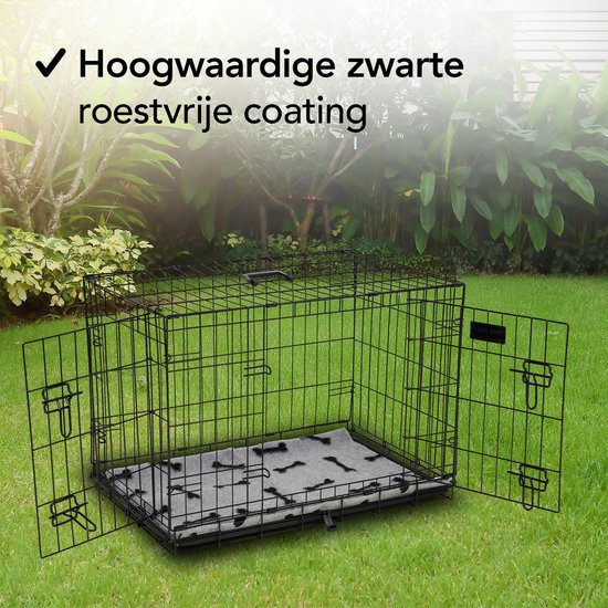 Brixy Hondenbench - Bench Voor Honden - Maat M - Opvouwbaar - 76 x 47 x 54 CM - 2 Deuren - Zwart