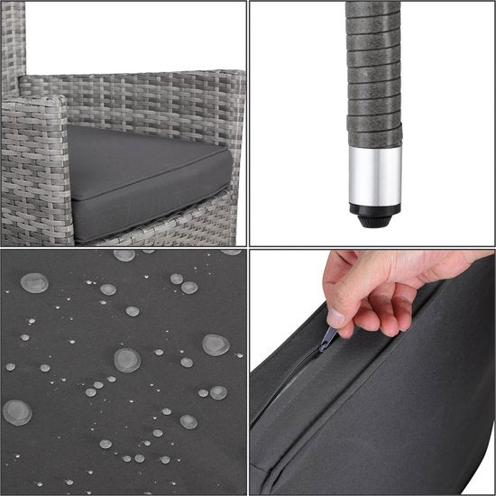 Casaria Polyrattan Tuinstoel - 2 Stuks Stapelbaar & Kussens - Grijs