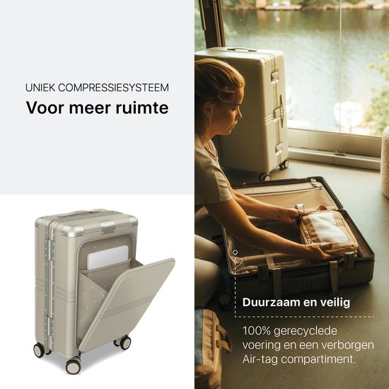 ONYX Hybrid Pro Handbagage Koffer met Voorvak 38 Liter - Gerecycled Polycarbonaat en Ritsloos Design - Reiskoffer met TSA slot en Spinner wielen - Lichtgewicht Trolley met Laptopvak - Ivory White