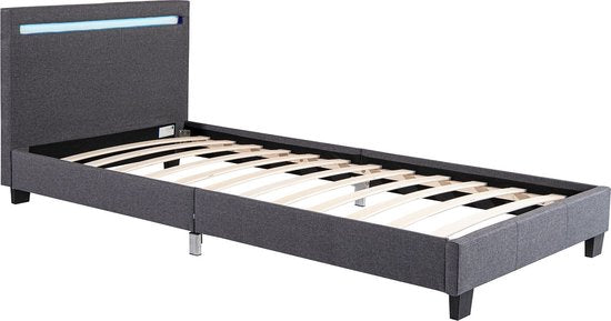 Gestoffeerd Bed Verona - 90 x 200 cm - Grijs - LED Verlichting