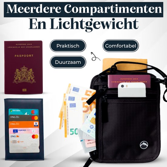 Groene Berg Nektasje met RFID – Paspoorthouder & Reisportemonnee – Anti-Diefstal Travel Wallet – Zwart