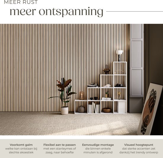 tectake® Akoestische Panelen - Set van 4 - Akoestisch Wandpaneel - 60 x 120 cm - 2,88 m² - Wandpanelen met Aanpasbare Grootte - Lattenwand van MDF en Houtfineer - Geluidsisolatie - Stijlvolle Wanddecoratie - Eenvoudige Montage - Licht Eiken