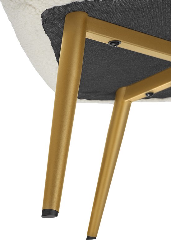 tectake® Oorfauteuil in Scandinavische stijl - Met hocker - Teddystoel Hygge - Stoel voor woonkamer, slaapkamer - Loungefauteuil - Goud metalen poten - Draagvermogen tot 150 kg - Crème