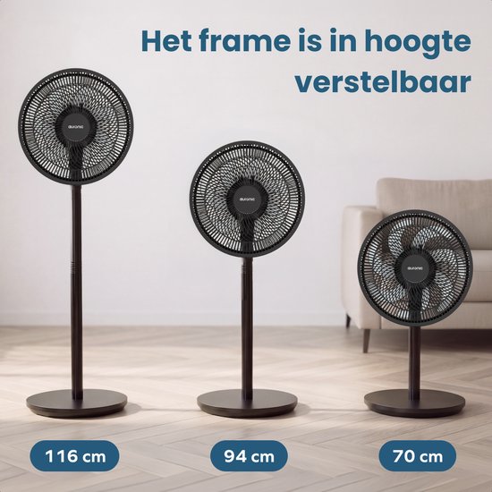 Auronic Statiefventilator - Staande Ventilator - Hoogte Verstelbaar - Roterend - Fluisterstil - 3 Snelheden - Stille Ventilator - Zwart