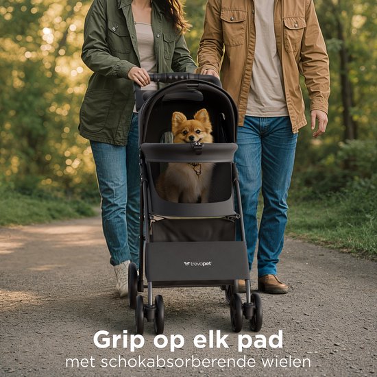 TrevoPet® Inklapbare Hondenbuggy - Voor Kleine en Middelgrote Honden tot 15 kg - Wandelwagen met Bekerhouder & Grote Opbergmand - Zwart