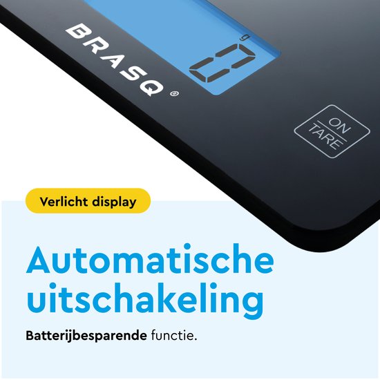 BRASQ Digitale keukenweegschaal Zwart - Inclusief batterijen - Weegschaal Keuken met Tarra-functie - Weegvermogen 10 KG - Precisie Weegschaal