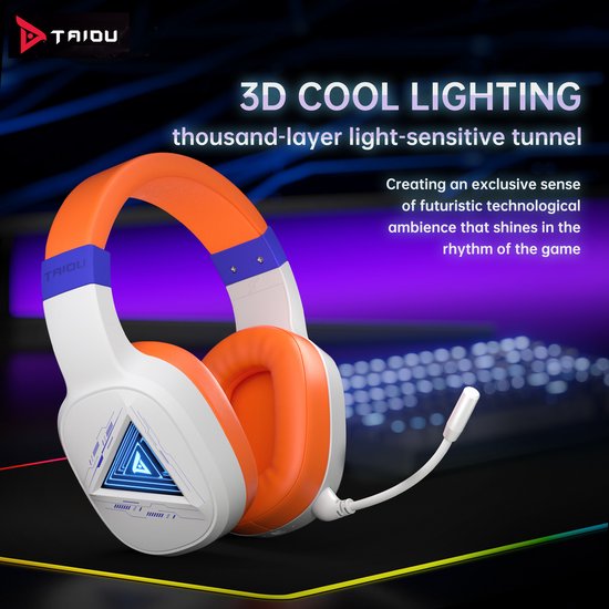 TAIDU THS320Pro - 2.4GHz Draadloze Gaming Headset - Bluetooth koptelefoon - met microfoon - Geschikt voor PS4/PS5, Nintendo Switch - Multiplatform - Wit Oranje