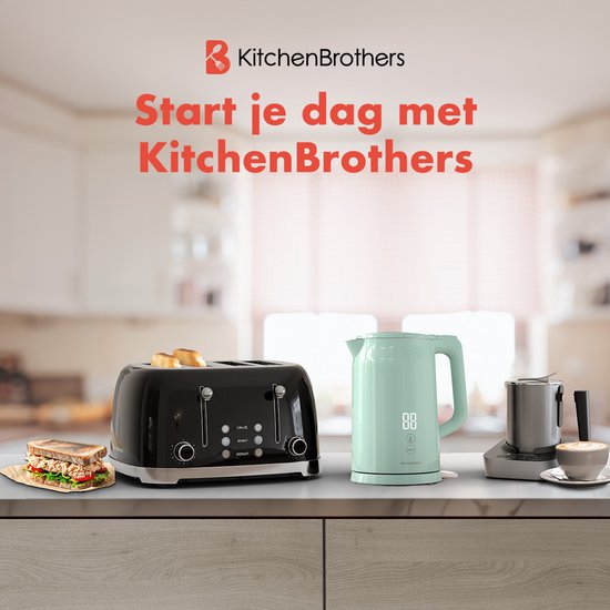 KitchenBrothers Waterkoker - 1.7L - Met Temperatuurregeling - Elektrisch - Warmhoudfunctie - Display - Dubbelwandig - Cool-touch - 2200W - Pastelgroen