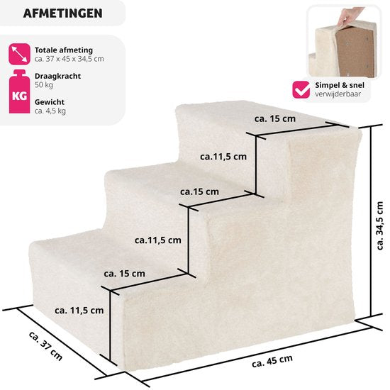 Tectake® Hondentrap en Kattentrap - Huisdiertrap - Instaphulp met Wasbare Hoes - Extra Platte Treden - (beige, 37 x 45 x 34,5 cm, 3)