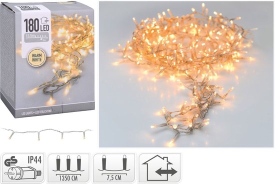 LED-verlichting - 180 LED - 13.5 meter - Warm wit - Transparant snoer