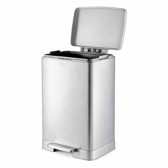 Bayt Prullenbak - Prullenbak 60 Liter - Inclusief 2 rollen vuilniszakken - Vuilnisbak 60 Liter - Pedaalemmer 60 Liter - Afvalbak - RVS - Zilver