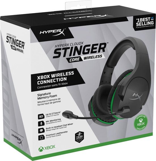 HyperX Cloud Stinger Core Draadloze Gaming Headset - Zwart groen - Xbox Series X|S/Xbox One