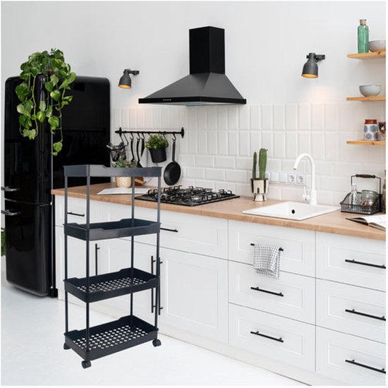 Nexxt Smalle Keukentrolley – 4 Lagen – Op Wielen – Perfect voor Kleine Ruimtes – Naast Koelkast of Badkamer