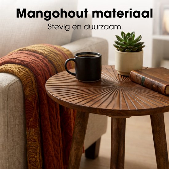 Mica Decorations Pomante Bijzettafel - Tafeltje - Koffietafel van Mangohout - Handig als Plantentafel of Plantenstandaard - Klein Salontafeltje - 46 x 38 cm - Donkerbruin