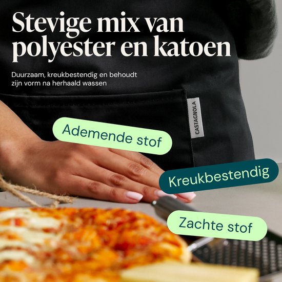 Castagnola keukenschort - Water- en vuilafstotend - Professioneel Kookschort - Schort voor Dames en Heren - Horeca Sloof - Unisex - Verstelbare Gesp - Extra Grote Vakken - Zwart