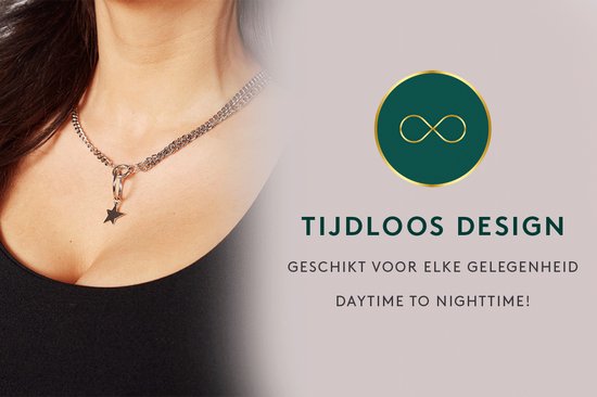 Laura Ferini Stella Ketting – Zilverkleurige Schakelketting met Ster – 18K Witgoud Verguld – Dames Sieraad