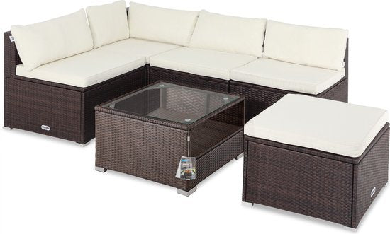 Casaria Polyrattan Loungeset -Incl. Kussens Tafel - Bruin Crème