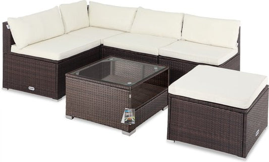 Casaria Polyrattan Loungeset -Incl. Kussens Tafel - Bruin Crème