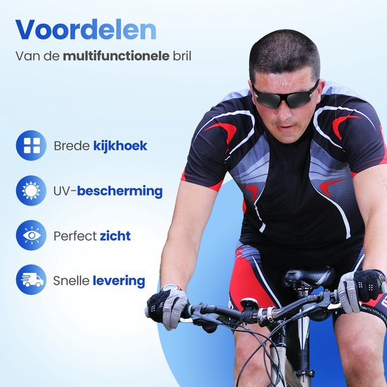 Garpex® Fietsbril - Sportbril - Zonnebril Heren - Wielrennen - Motor - Zwart Frame met Blauwe Lens