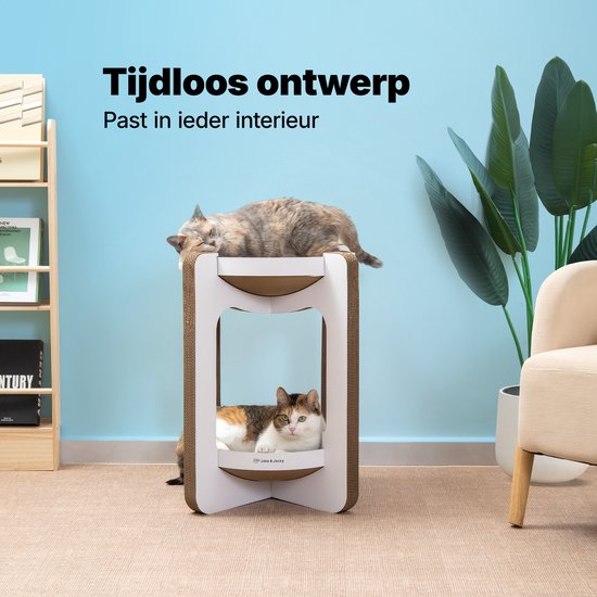 Jake en Jacky Krabkarton voor Katten - Krabpaal Karton - Krabplank - Krabmand - Krabmeubel - Kartonnen Krabmat - Kattenmand - Kattenbed - Kattentoren - 52x52x58cm