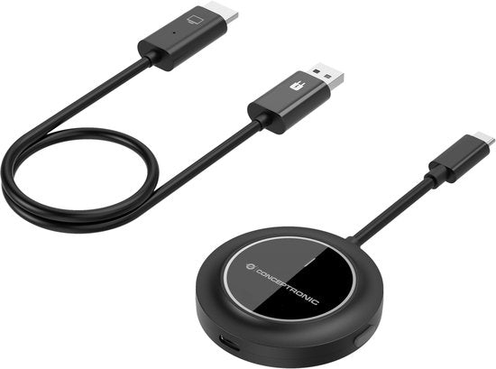 Conceptronic ATHERIC01B - Draadloze Beeldschermadapter - Draadloze USB-C naar HDMI beeldschermset 1080P - HDMI/USB - Volledige HD Dongle