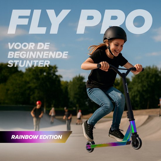 LifeGoods Stuntstep Fly Pro - 6+ Jaar - Step voor Kinderen - Jongens/Meisjes - 100mm - 100KG - Regenboog
