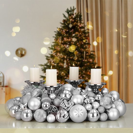Casaria Kerstballen 77 Stuks - Zilver - diameter 5 cm