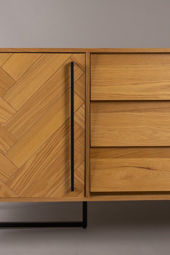 Dutchbone - Class Dressoir - 180 x 45 x 80 cm - Naturel Acaciahout & MDF - Messing Look Onderstel - Elegant Design - Ruime Opbergkast