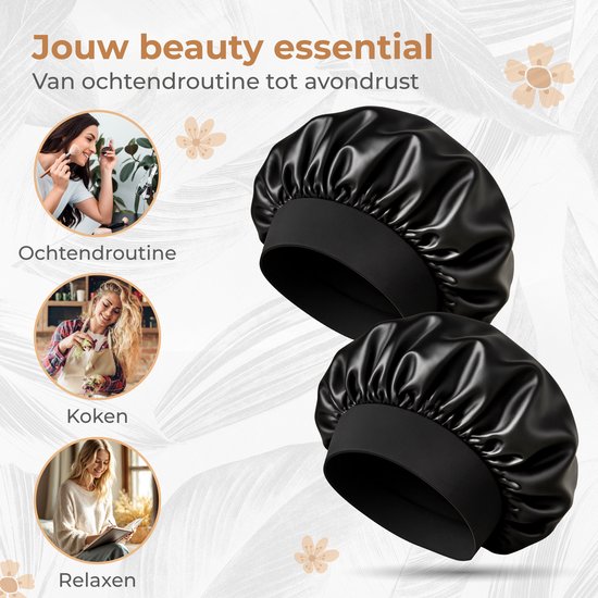 Nuvance Bonnet Satijn - Set van 2 Stuks - Satijnen Slaapmuts Verstelbaar - Satin Bonnet - Unisex - Zwart
