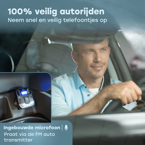 Audyn Bluetooth FM Transmitter - USB-A & USB-C - Bluetooth-ontvanger - Snellader - Autolader - Carkit - Auto Accessoires - RGB