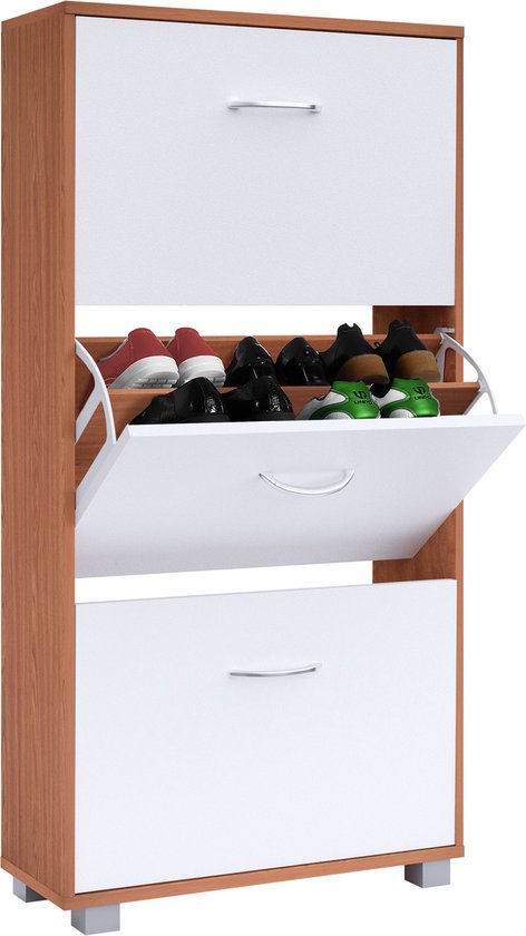 Schoenenkast – 3 Kleppen – 115x60x24cm – 18 Paar Beuken/Wit