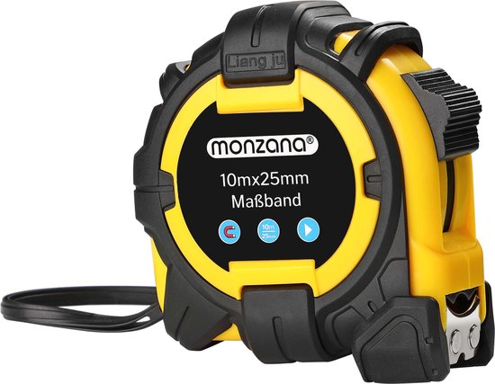 Monzana Meetlint Lintmeter 10m Eindhaak Autorolsysteem Vergrendeling Centimeter
