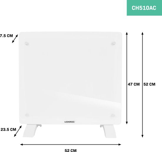 VONROC Luxe Elektrische kachel – 500W/1000W - Verwarmt Ruimtes Tot 12m2 - Met App – Instelbare Thermostaat & Timer - Wit