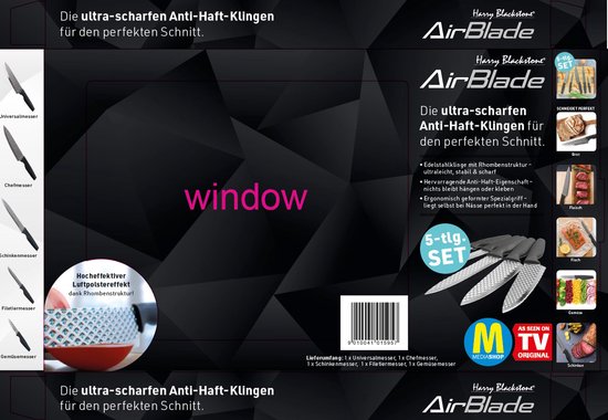 Harry Blackstone Airblade-messenset - Scherpe en duurzame keukenmessen - Koksmessen met antiaanbaklaag - Set van 5 messen voor elke gelegenheid