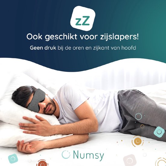 Numsy Slaapmasker Vrouwen en Mannen - Oogmasker Slaap - 100% Verduisterend - Donkergrijs