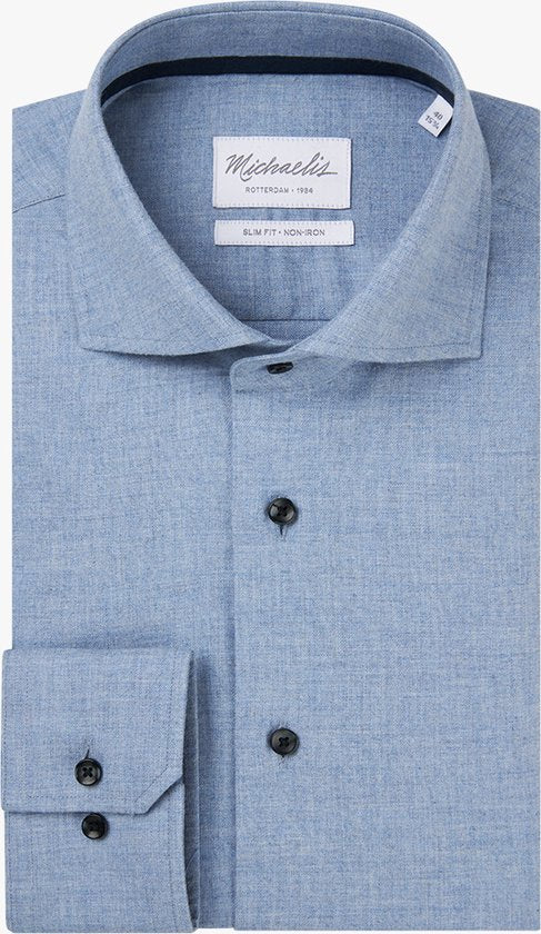 Michaelis slim fit heren overhemd - dobby - blauw - Strijkvriendelijk - Boordmaat: 39