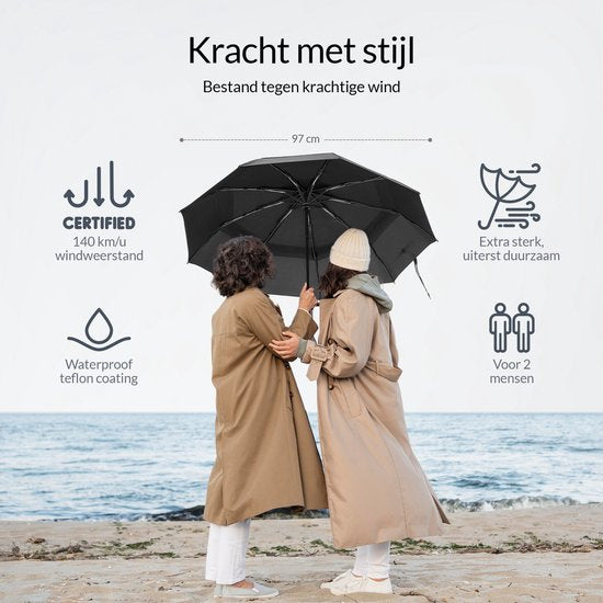 Nohrd Stormparaplu - Zwart - Paraplu Opvouwbaar - Wind Doorlaatbaar - 140 km/h - Stormparaplu's - Automatisch In- en Uitklapbaar - Paraplu's - Incl. Beschermhoes