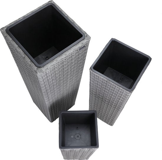 Casaria Bloempotten - 3 stuks - Polyrattan