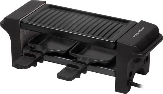 StangVollby GRILLA Gourmet Set voor 2 Personen - Klein Gourmetstel - Elektrische Grillplaat - Raclette Gourmetset - Grillen - Bakken - Anti-aanbaklaag - Gourmetten - Kerst Tafelen - Zwart - Kunststof - Gourmetstellen - Gourmet pannetjes - 350W