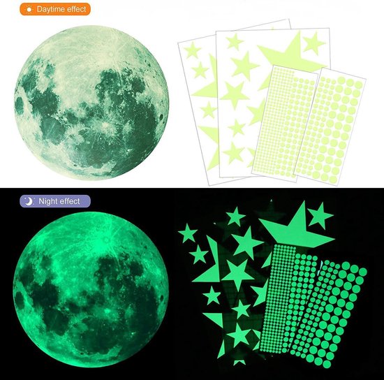 TLS Goods | Glow in the dark sterren | 436 stuks | sterren & maan stickers | Glow in the dark stars and moon | Kinderkamer | Lichtgevend| Sticker | Kinderen | Muurstickers | Sterren | Nacht | Sterrenhemel | Decoratie | Sinterklaas - Kerst