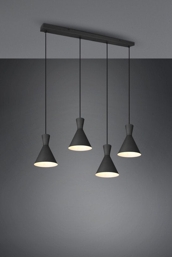 Trio Enzo Industriële Hanglamp – 4 Lichtpunten – E27 Fitting – Dimbaar – 90 × 20 × 150 cm – Zwart