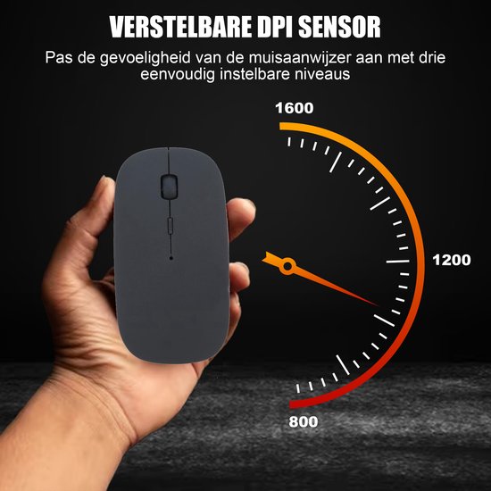 K&L Draadloze Muis - Draadloze Bluetooth Muis Laptop - Stil - Oplaadbaar - Zwart