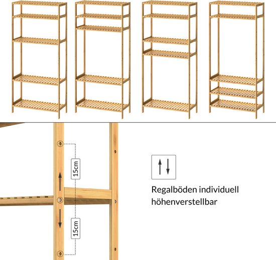 Casaria Staande Badkamerrek -130x60x26cm - 5 Planken Verstelbaar