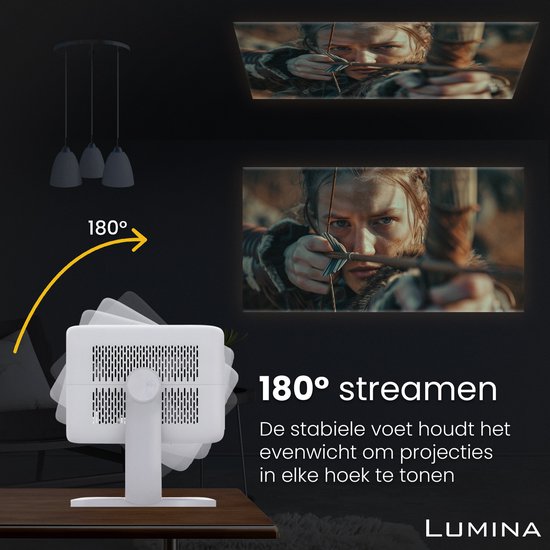Lumina® Stellar Beamer 2025 - 4K Ultra HD - Automatisch Scherp- en Rechtstellen - Alles-in-één Smart TV Projector - Voor iOS & Android - Wit