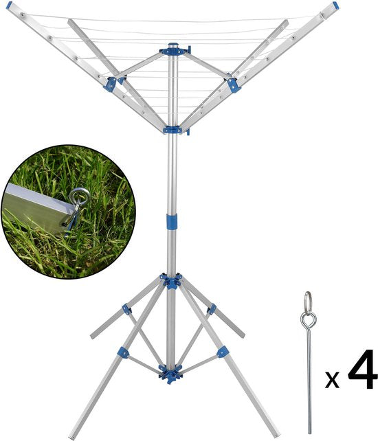Monzana Aluminium Droogmolen - 4 Armen 168x82x78cm - Zilver