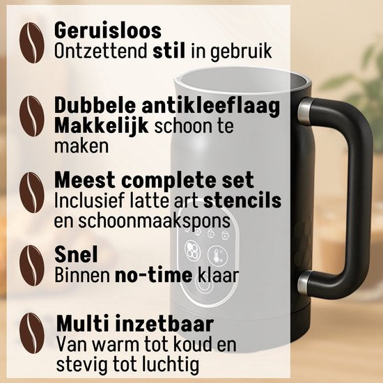 Coopley – Melkopschuimer Elektrisch MF0803 PRO – 270 ml – Voorzien Van 4-in-1 Functies En Instelbare Temperatuur En Digitaal Display – Voor Cappuccino En Latte – Zwart ABS