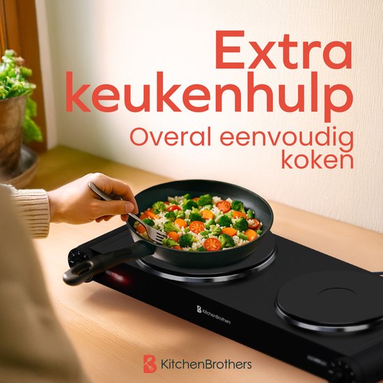 KitchenBrothers Elektrische Kookplaat - 2 Pits - Vrijstaand - 7 temperatuurstanden - 1500W + 1000W - Zwart